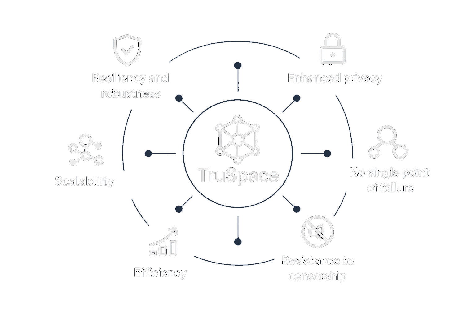 TruSpace architecture diagram showing federated private network with IPFS nodes connecting multiple organizations